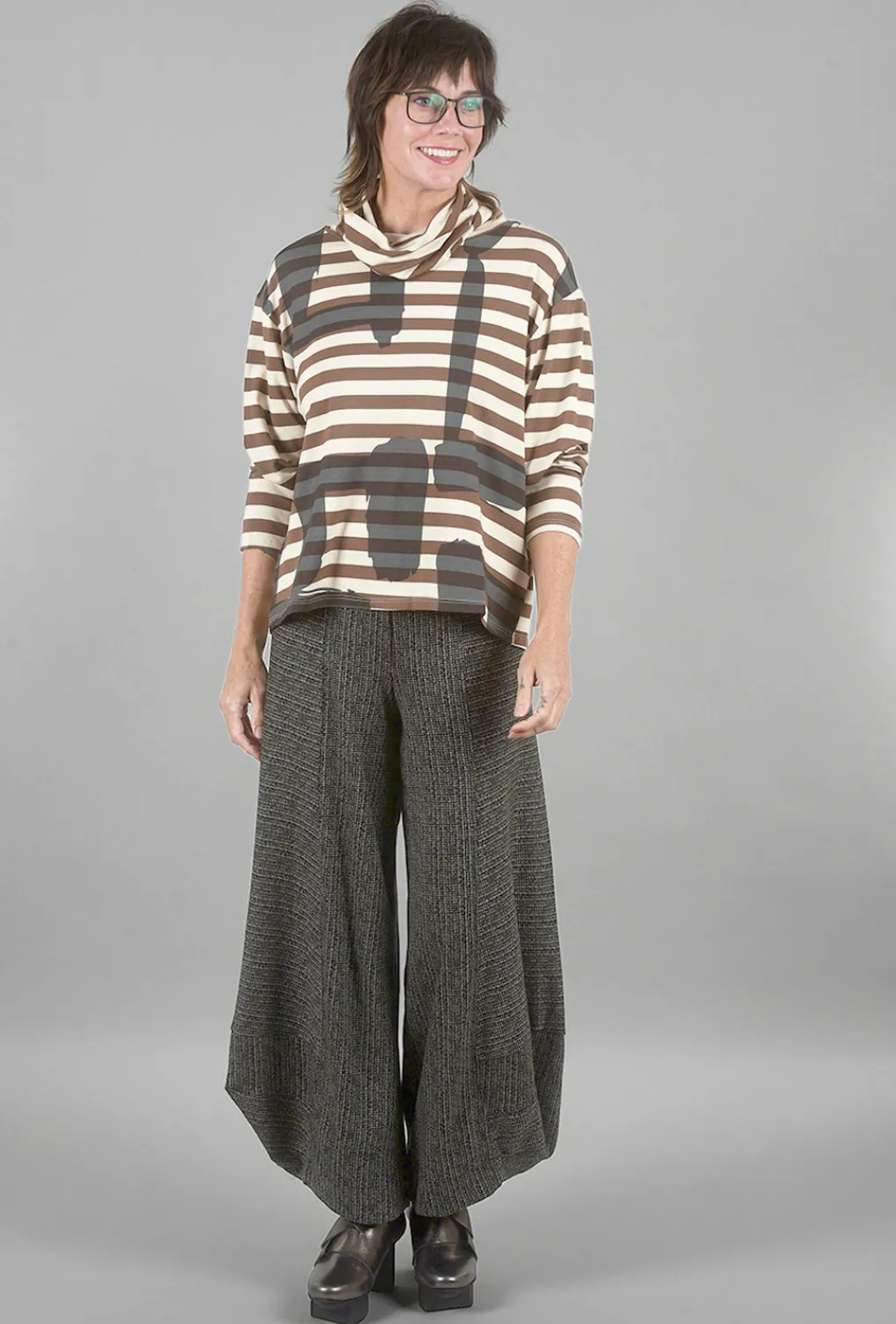 Outlet Evie Lou Pima Stamp Stripe Tneck, Coffee