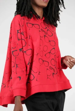 New Evie Lou Pt Swing Hoodie, Red/Glasses