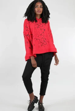New Evie Lou Pt Swing Hoodie, Red/Glasses