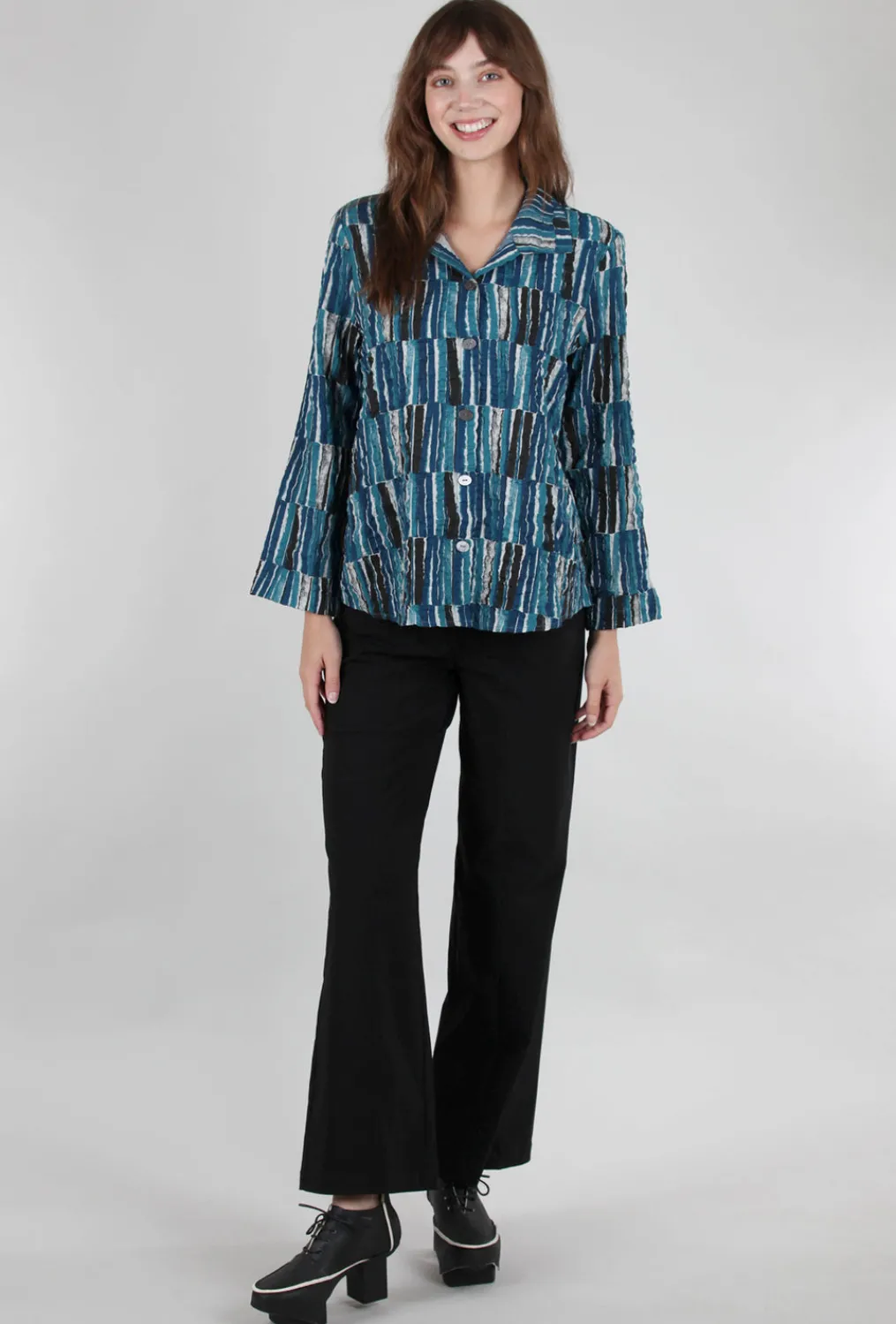 Discount Evie Lou Pucker Weave Retro Shirt, Teal