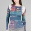 Best Sale Evie Lou Raw Edge Second Skin Print Top, Gaia/Angora