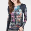 Online Evie Lou Raw Edge Second Skin Top, Mixed Media/Navy Multi