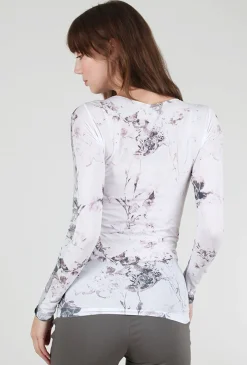 Cheap Evie Lou Raw Edge Second Skin Top, Antique Flora/White