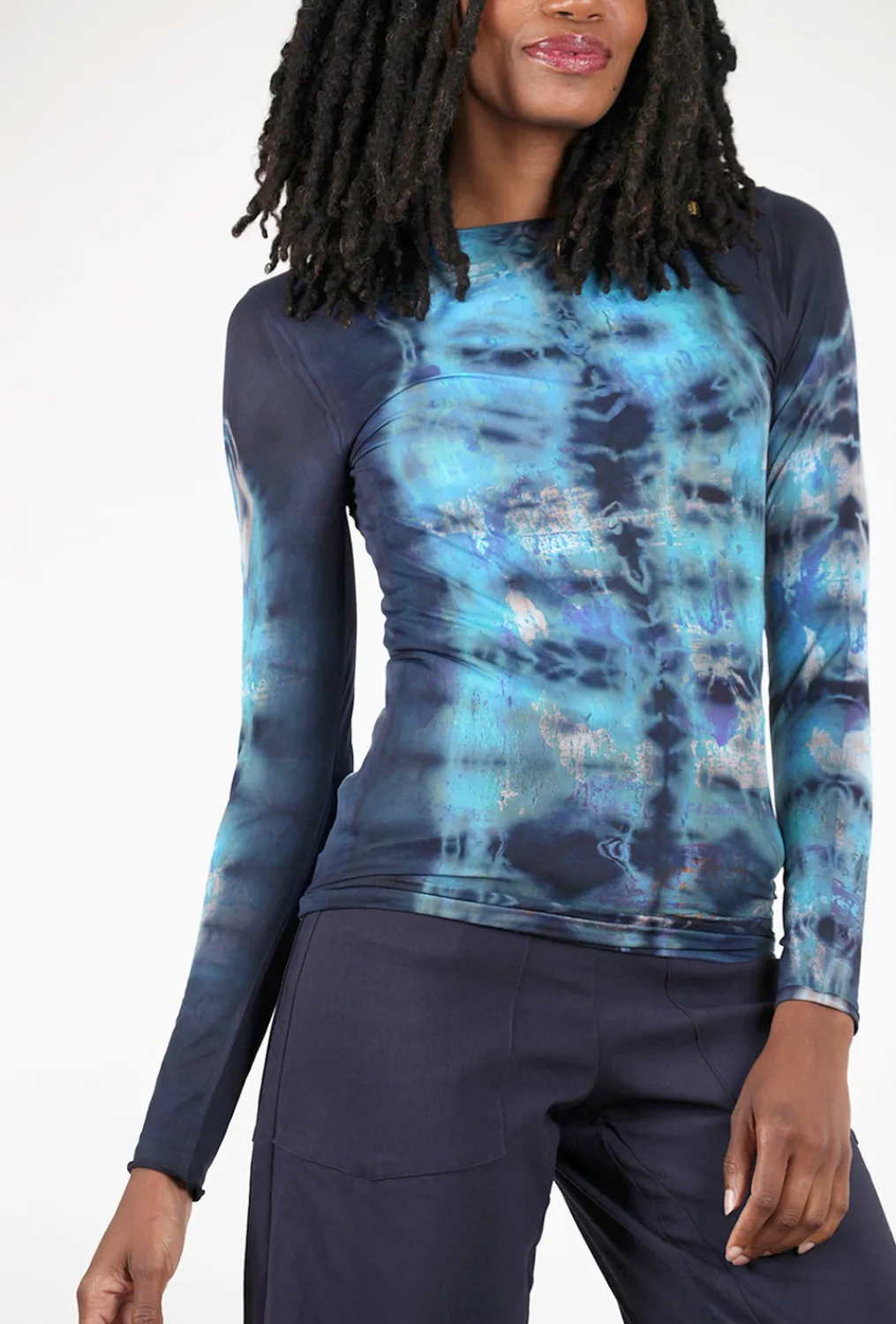 Clearance Evie Lou Raw Edge Second Skin Top, Mixed Media/Blue