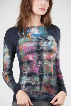 Online Evie Lou Raw Edge Second Skin Top, Mixed Media/Navy Multi