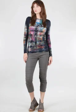 Online Evie Lou Raw Edge Second Skin Top, Mixed Media/Navy Multi