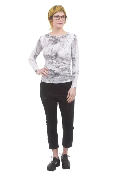 Hot Evie Lou Raw-Edge Second Skin Top, Antique Flora/White