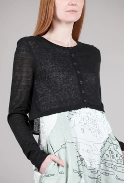 Discount Evie Lou Rbl Linen Knit Crop Cardie, Black