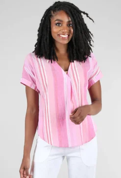 Store Evie Lou Resort Stripe Easy Shirt, Guava