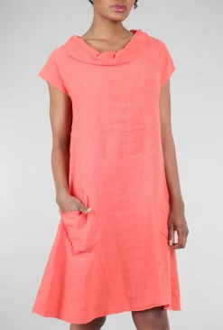Hot Evie Lou Roll-Neck Linen Dress, Popsicle Orange