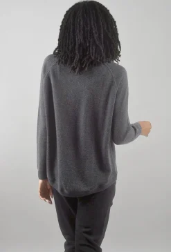 Best Evie Lou Round Hem Cashmere Sweatshirt, Charcoal
