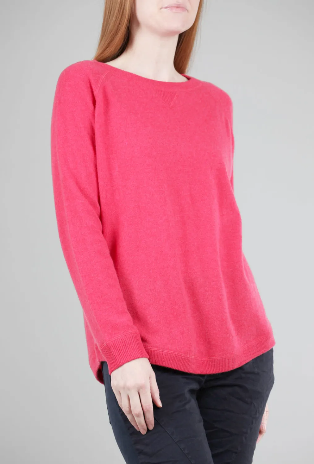 Outlet Evie Lou Round-Hem Cashmere Sweatshirt, Geranium
