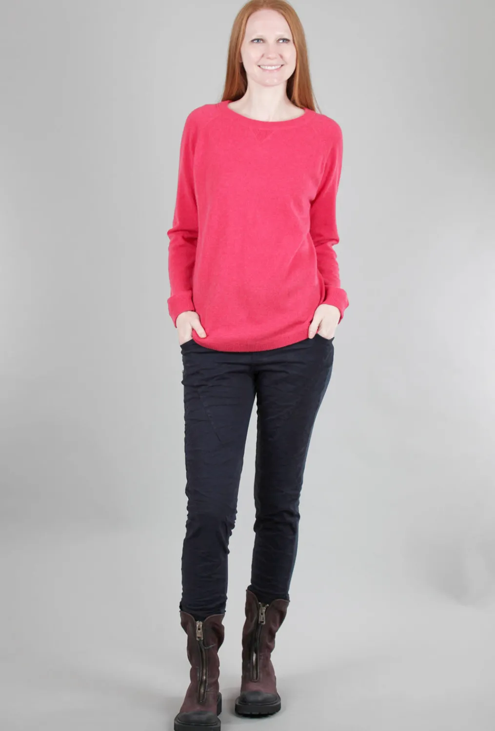 Outlet Evie Lou Round-Hem Cashmere Sweatshirt, Geranium