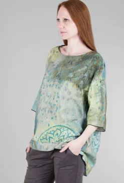 Store Evie Lou Round-Neck Swing Top, Sage/Blue