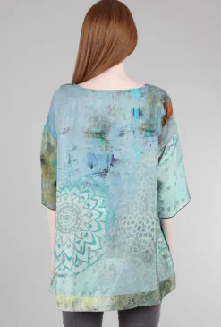 Store Evie Lou Round-Neck Swing Top, Sage/Blue