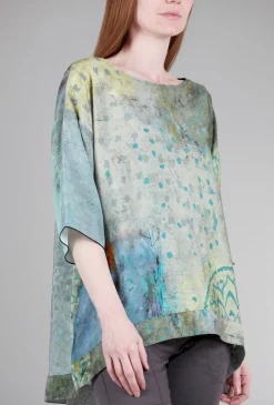 Store Evie Lou Round-Neck Swing Top, Sage/Blue
