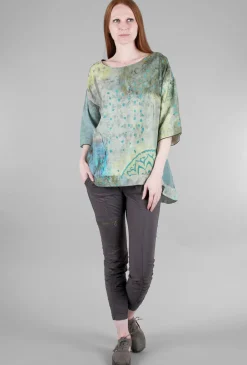Store Evie Lou Round-Neck Swing Top, Sage/Blue