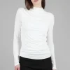 Discount Evie Lou Ruched Mock Slim Top, Off White