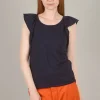 Fashion Evie Lou Ruffle Sleeve Raglan Tee, Navy