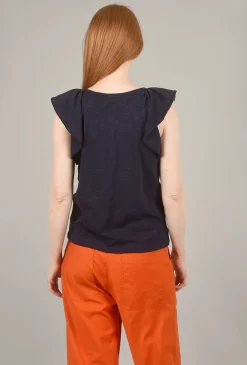 Fashion Evie Lou Ruffle Sleeve Raglan Tee, Navy