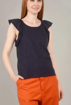 Fashion Evie Lou Ruffle Sleeve Raglan Tee, Navy