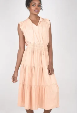 Online Evie Lou Sateen Ruffle Midi Dress, Apricot