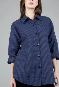 Cheap Evie Lou Seersucker Sentiment Top, Blue