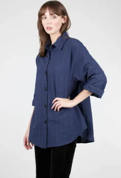 Cheap Evie Lou Seersucker Sentiment Top, Blue