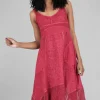 Discount Evie Lou Sheer-Hem Linen Tank Dress, Carmine