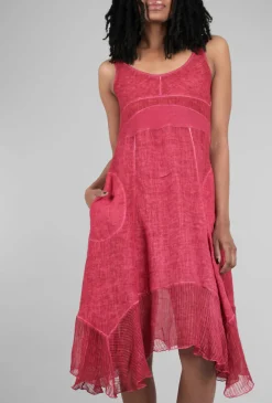 Discount Evie Lou Sheer-Hem Linen Tank Dress, Carmine