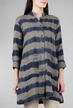 Fashion Evie Lou Shibori Stripe Jacket, Gray/Blue