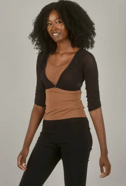 Sale Evie Lou Shirred Mesh 3/4-Sleeve Sleevey Wonder, Black