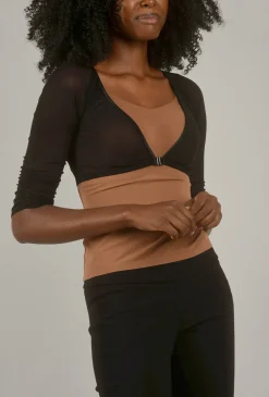 Sale Evie Lou Shirred Mesh 3/4-Sleeve Sleevey Wonder, Black