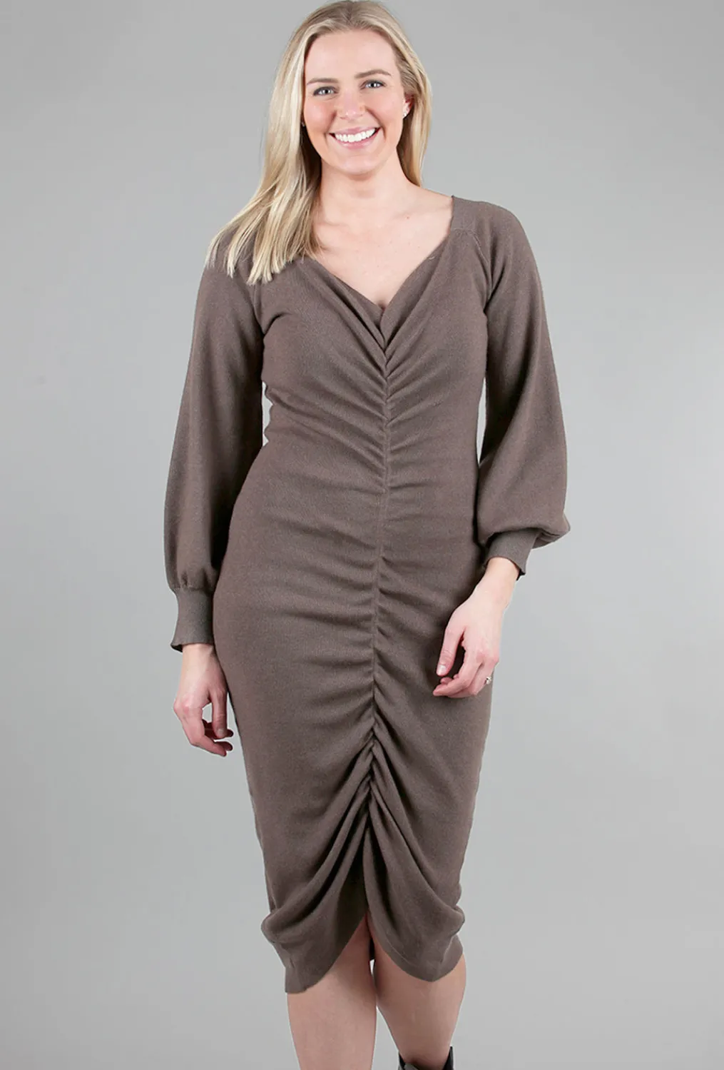 Cheap Evie Lou Shirred Sweater Dress, Umber