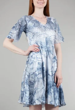 Cheap Evie Lou Short Flounce-Sleeve Sketch Dress, Indigo