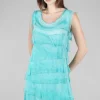 Clearance Evie Lou Short Tattered Tiers Dress, Aqua
