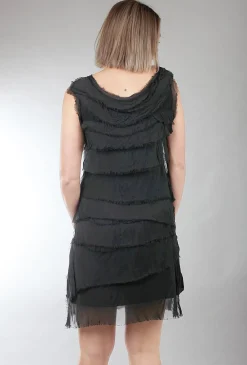 Clearance Evie Lou Short Tattered Tiers Dress, Black