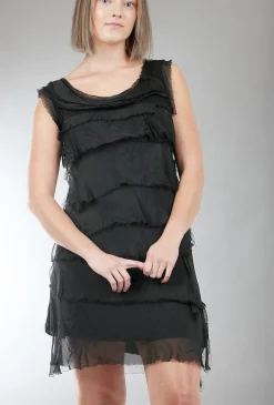 Clearance Evie Lou Short Tattered Tiers Dress, Black