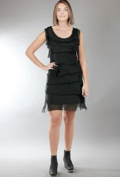 Clearance Evie Lou Short Tattered Tiers Dress, Black