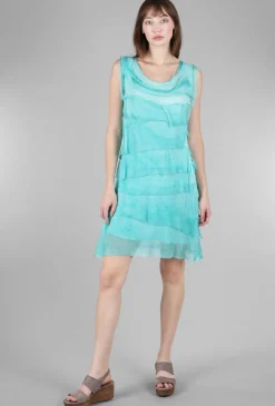 Clearance Evie Lou Short Tattered Tiers Dress, Aqua