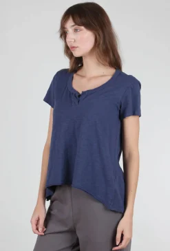 Discount Evie Lou Shrunken Placket Tee, Midnight Navy