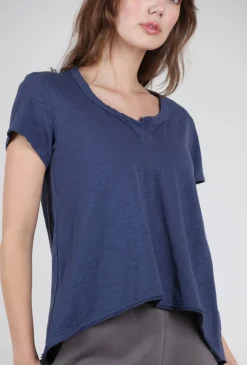 Discount Evie Lou Shrunken Placket Tee, Midnight Navy