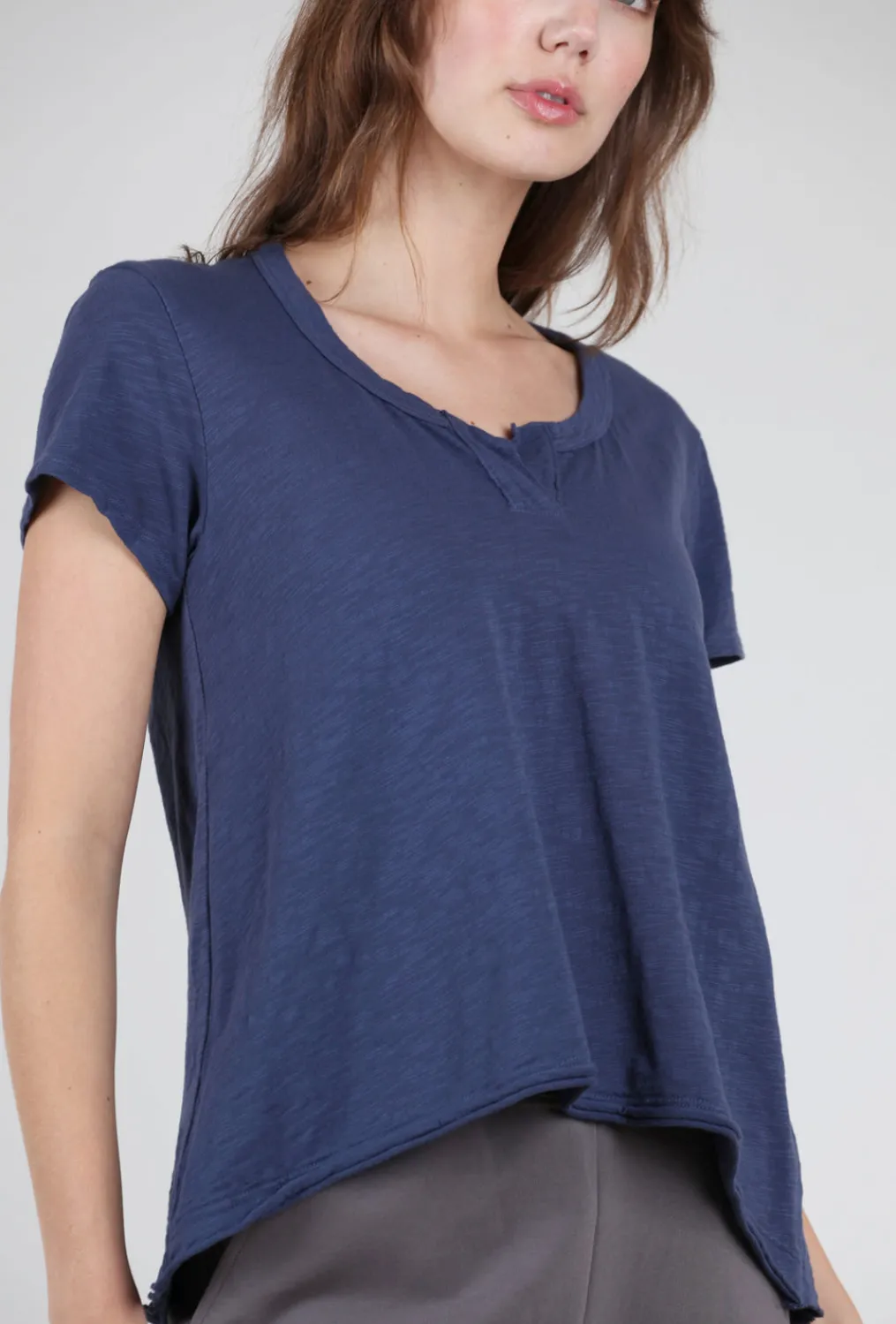 Discount Evie Lou Shrunken Placket Tee, Midnight Navy