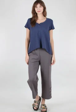 Discount Evie Lou Shrunken Placket Tee, Midnight Navy