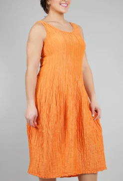 Flash Sale Evie Lou Silk-Linen Crinkle Tank Dress, Orange