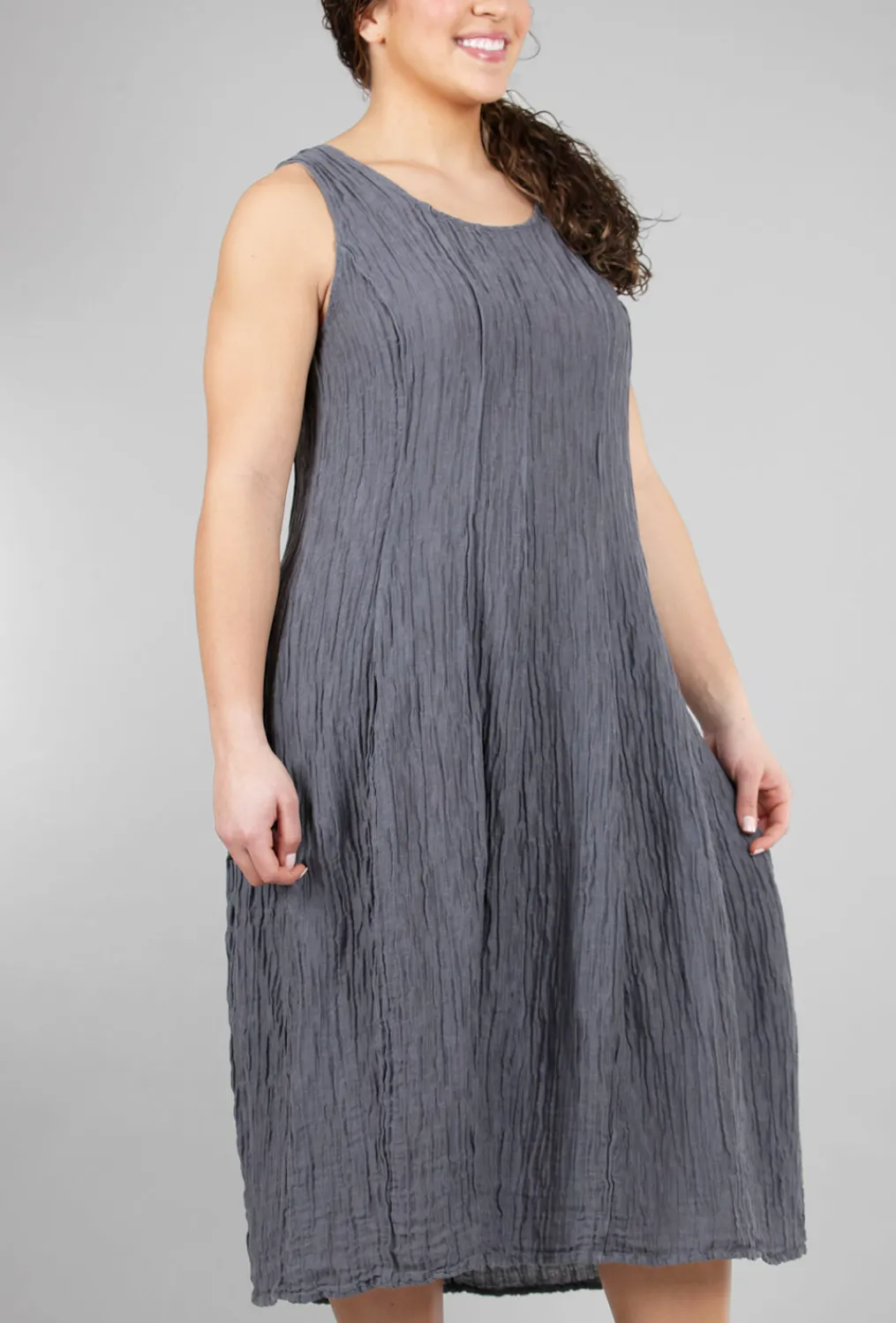 Hot Evie Lou Silk-Linen Crinkle Tank Dress, Slate