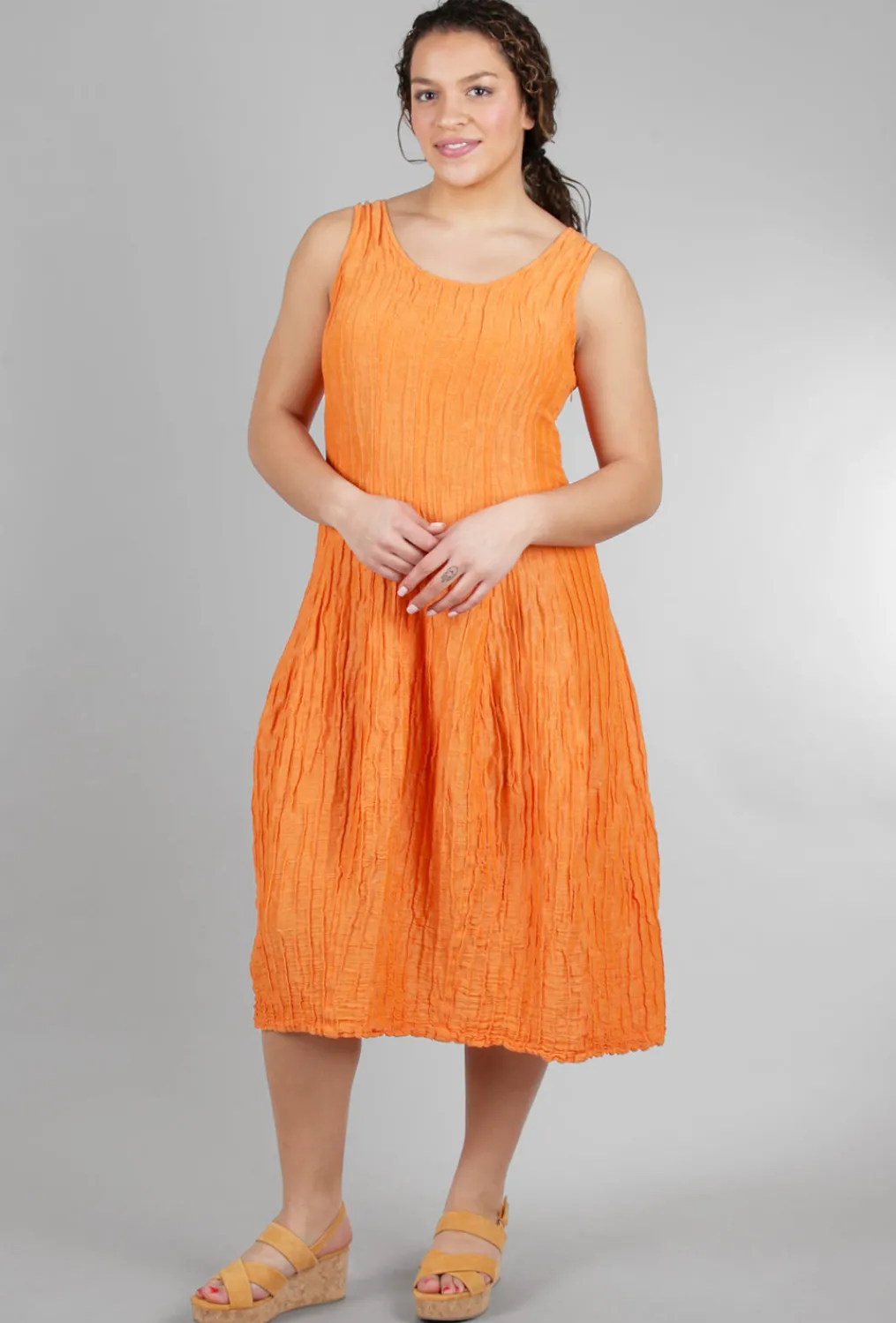 Flash Sale Evie Lou Silk-Linen Crinkle Tank Dress, Orange
