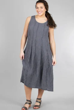 Hot Evie Lou Silk-Linen Crinkle Tank Dress, Slate