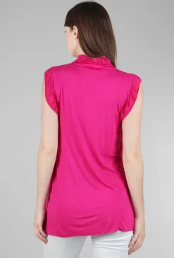 Flash Sale Evie Lou Silky Ruffle Placket Top, Fuchsia