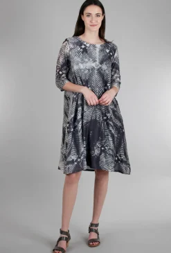 Shop Evie Lou Silky Shibori Dye Dress, Black/Ivory